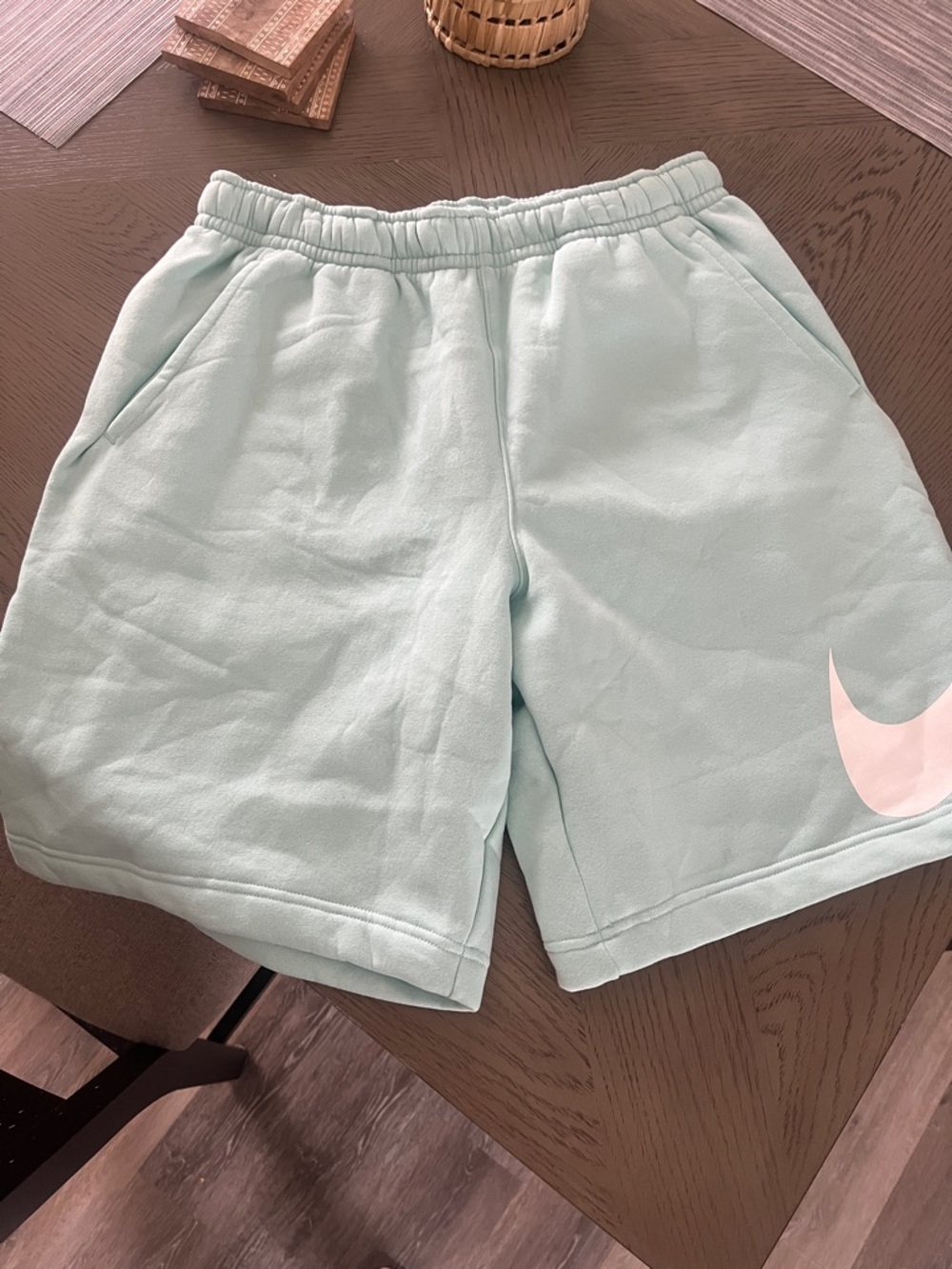 Nike mens Mint Green Swoosh Fleece Athletic Shorts M